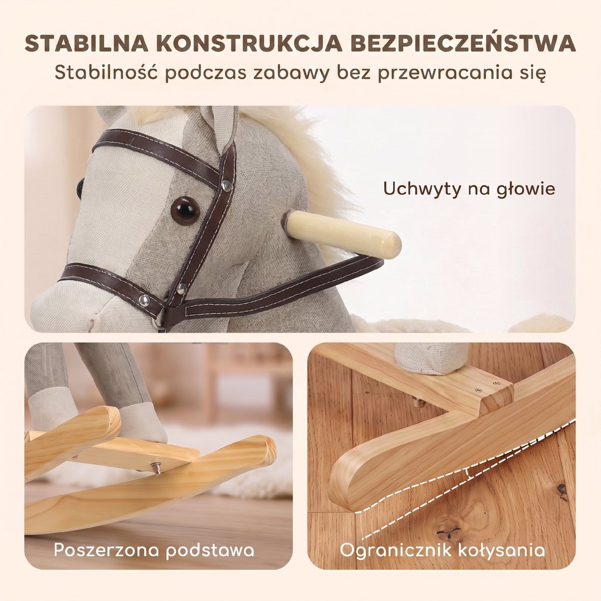 Cheval à bascule pour enfants Tissu aspect gris, AIYAPLAY