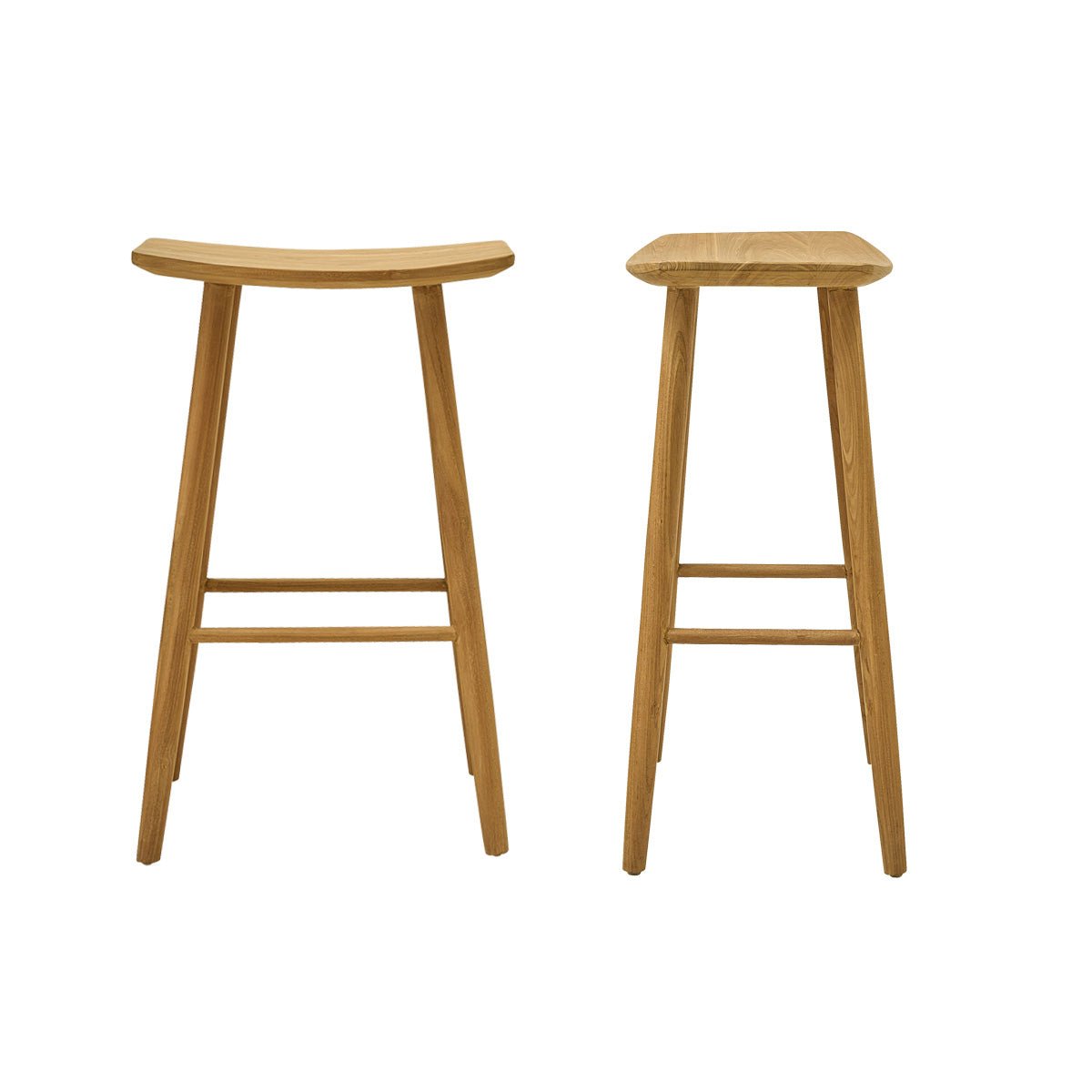 Lot de 2 tabourets de bar en teck massif  AMBRE naturel, BERAH GETAH
