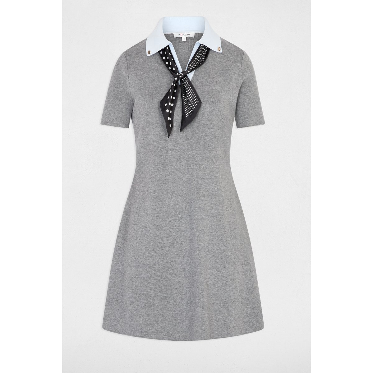 Robe tricot col à revers gris clair, MORGAN
