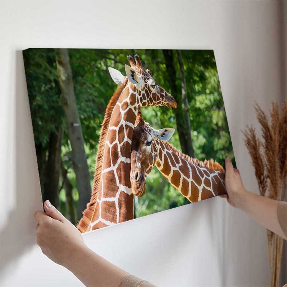 Tableau girafes complices en forêt toile imprimée, HEXOA