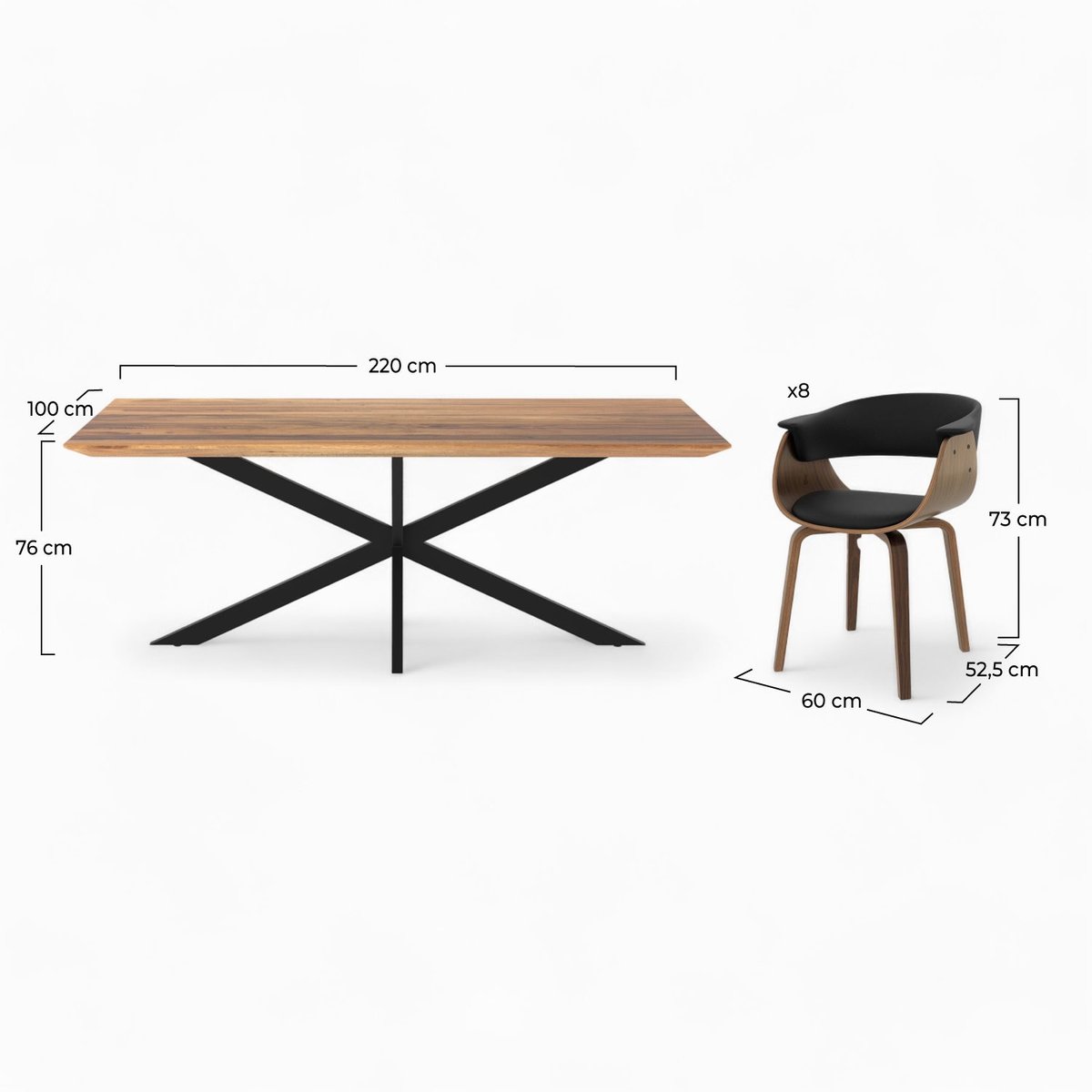 Table et chaises 8 personnes en cuir synthetique - PIADA noir et marron, MAISON PAVANE