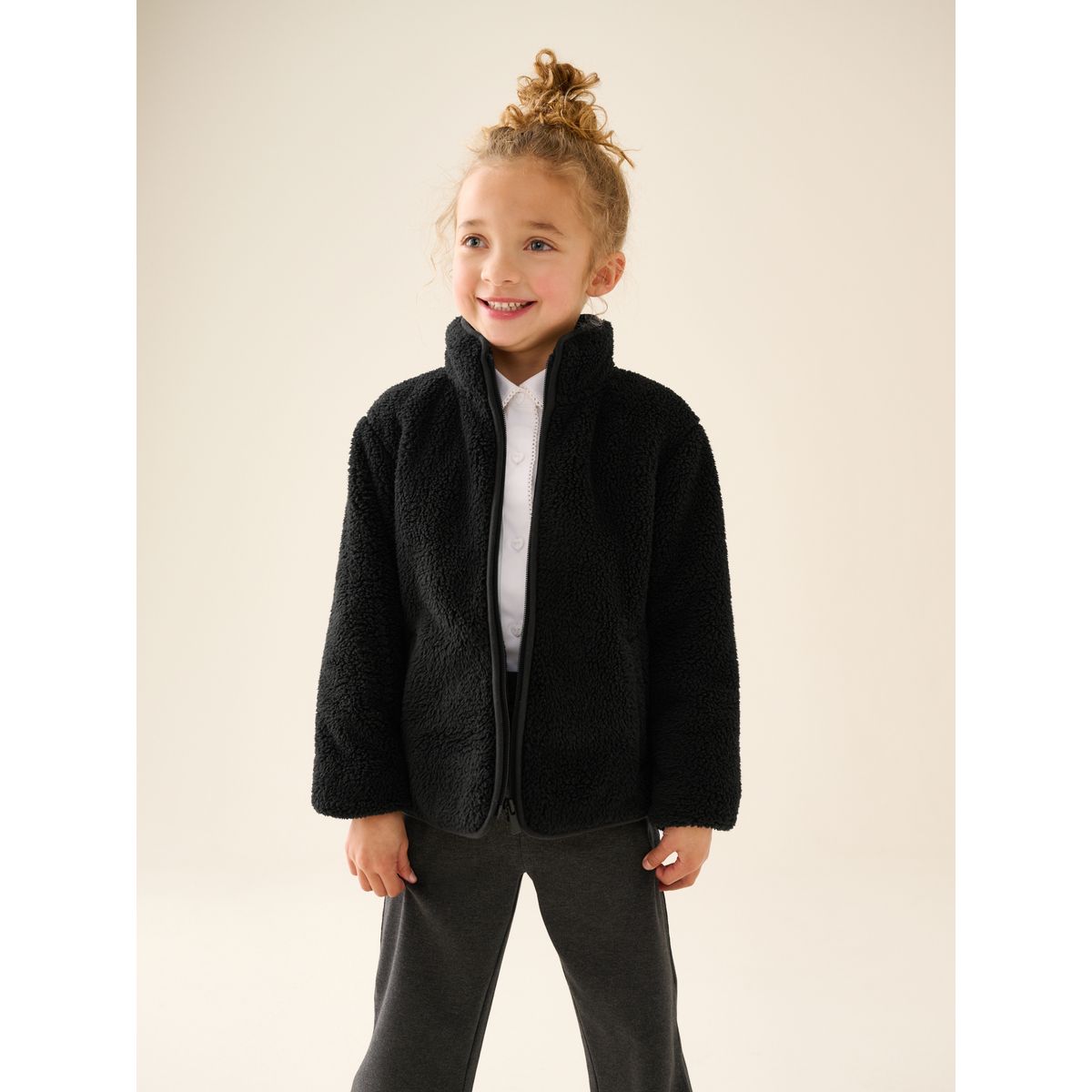 Veste zippée en polaire/peau lainée à poches noir, NEXT