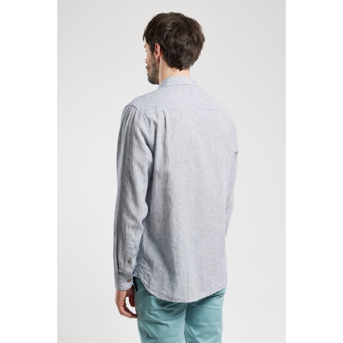 Chemise en lin et coton ELINE navy raye, BERMUDES