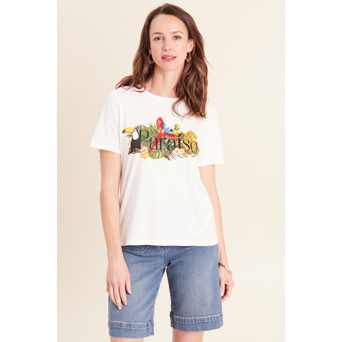 T-shirt col rond manches courtes ecru, BREAL