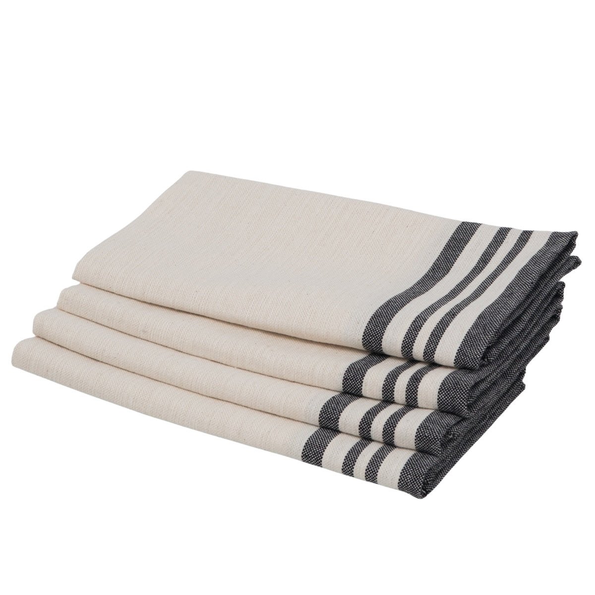Lot de 4 serviettes de table coton GUETARY beige lin / noir, FEBRONIE