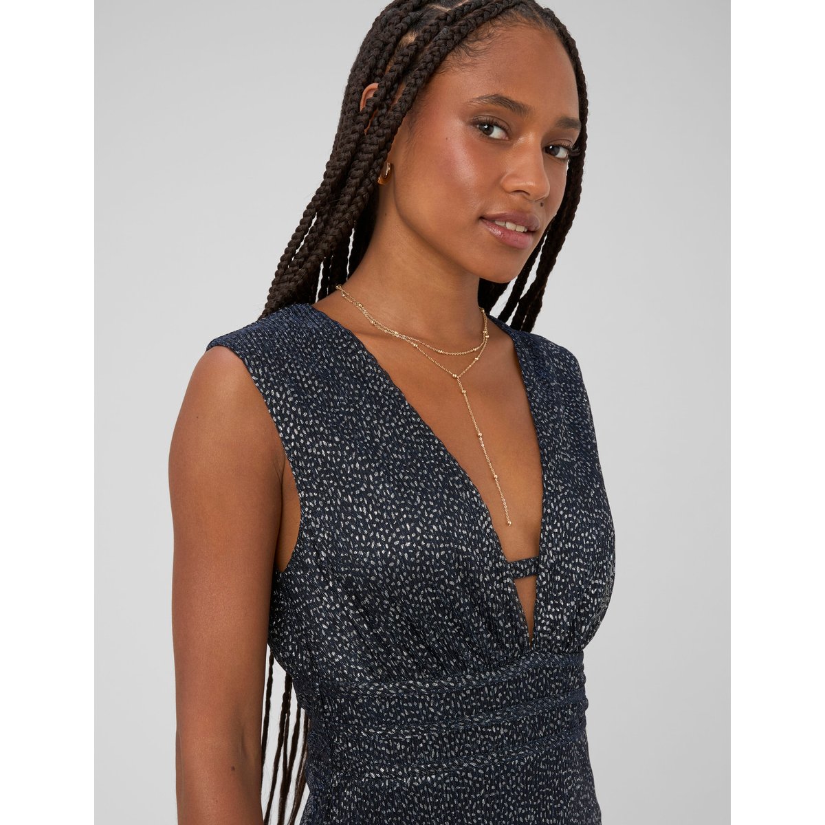 Robe longue imprimée bleu foncé, BZB