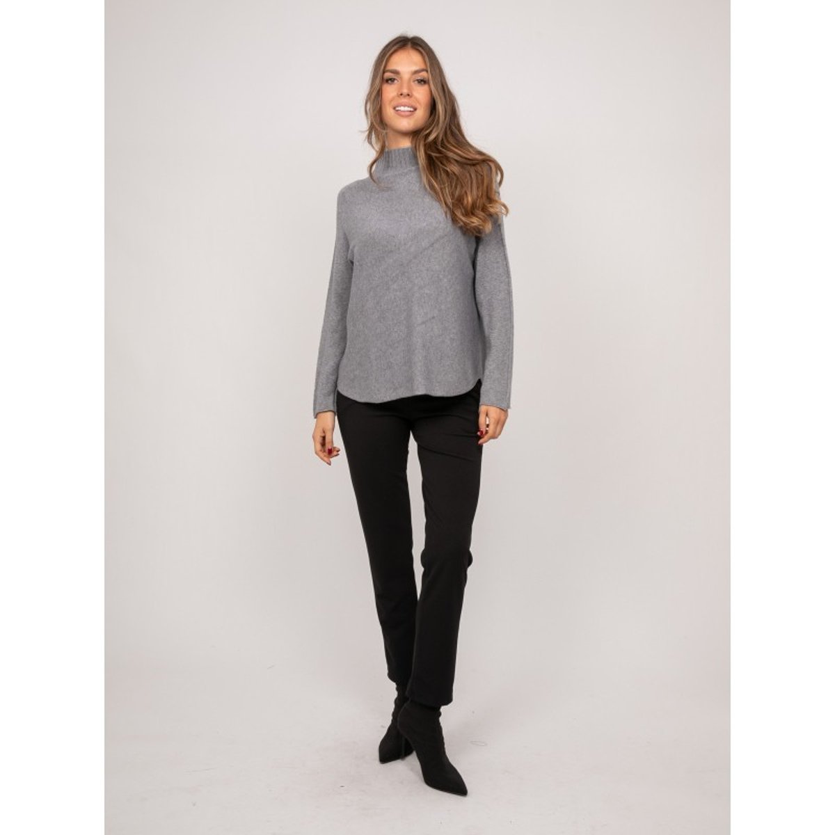 Pull Maille Col Montant Oversize Kaleta gris, DONA LISA