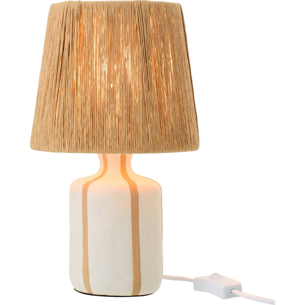 Lampe de table lignée en céramique naturel et blanc, RECOLLECTION