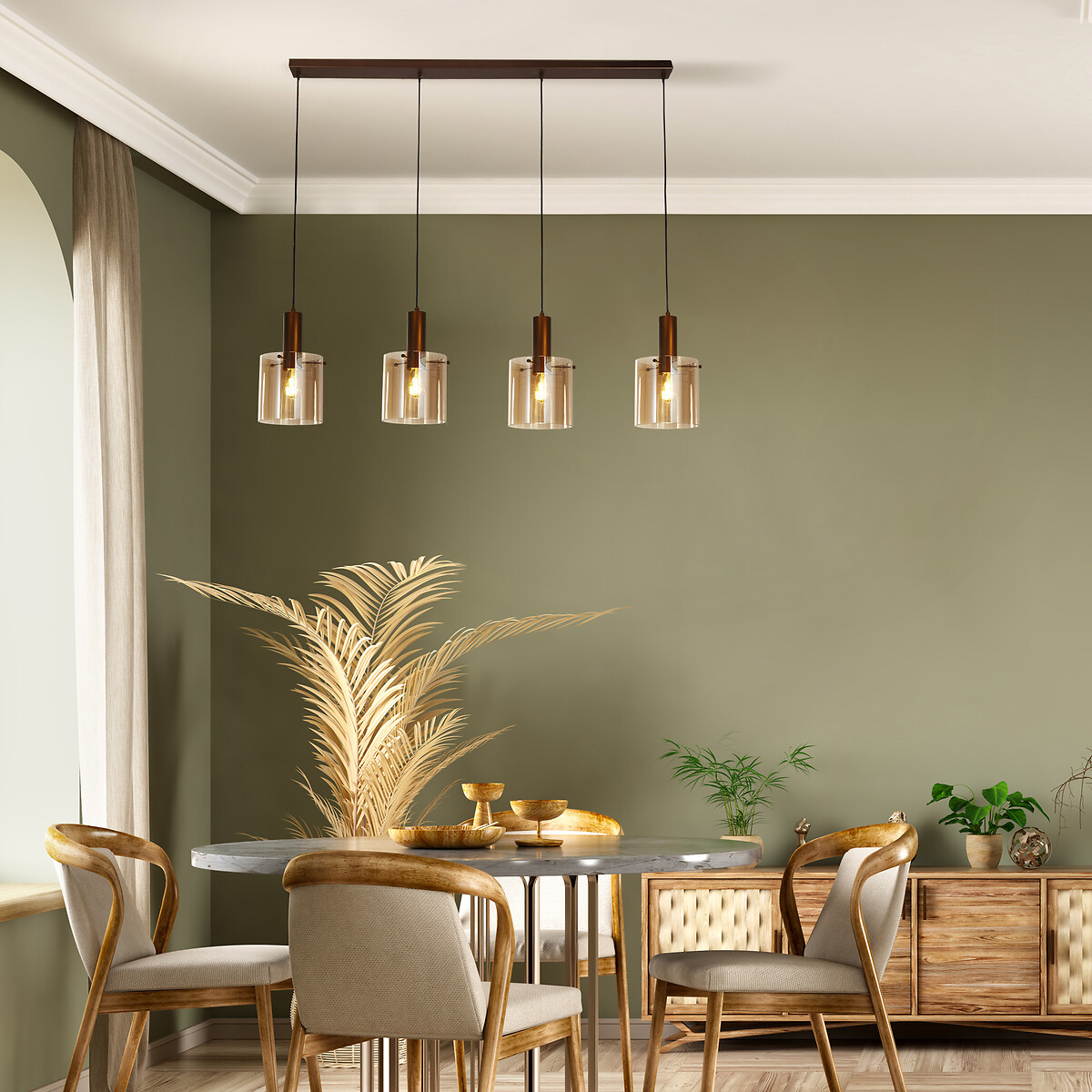 Soka 4-Light Glass Pendant Light in Amber mocha, SO'HOME