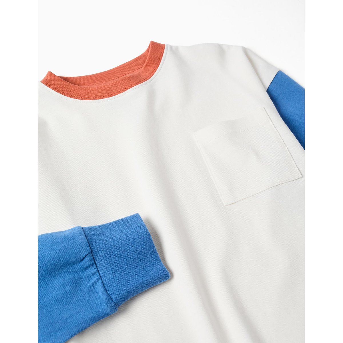 T-shirt en coton à manches longues avec poche bleu, ZIPPY