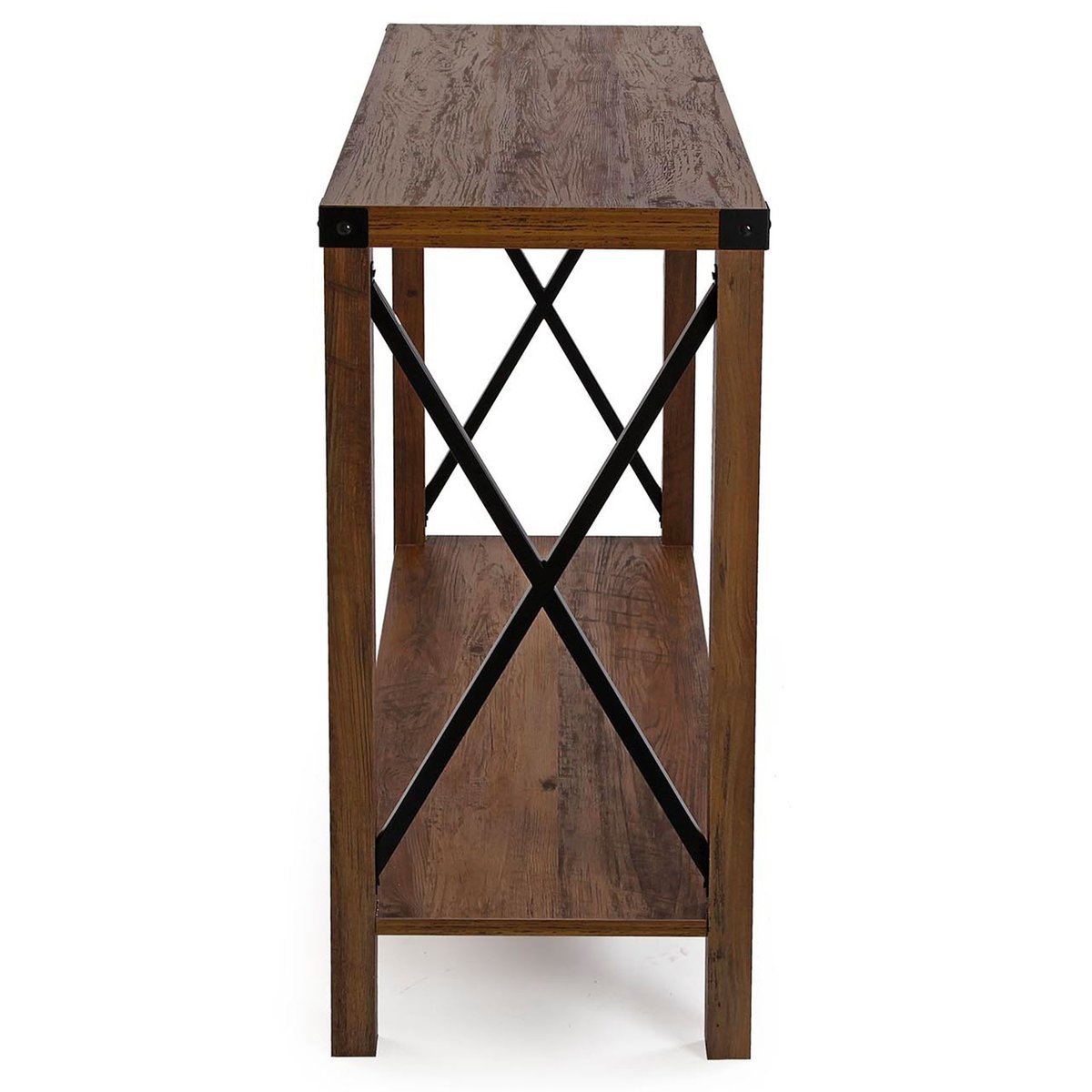 Console bois et métal noir 2 plateaux 100x35x76cm bois, WADIGA