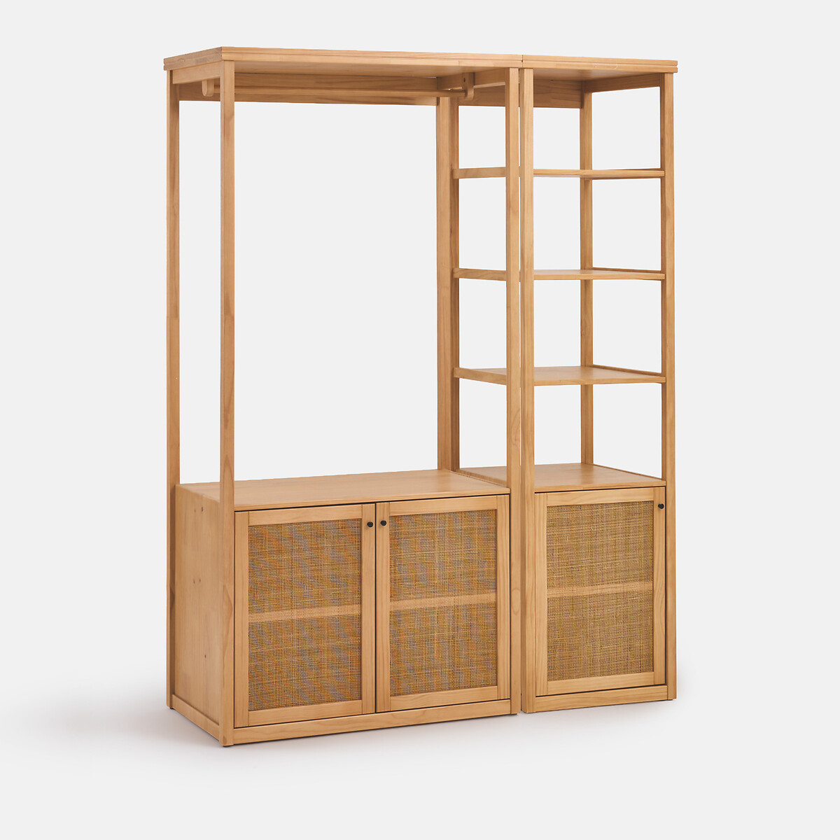 Kleedmodule, 1 open kast, 2 deuren, massief grenen en riet, GABIN naturel, LA REDOUTE INTERIEURS