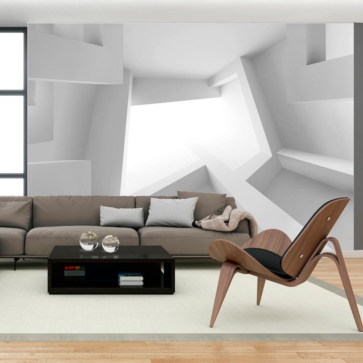 Papier peint intissé panoramique 3D et Perspective White room blanc, EDEN
