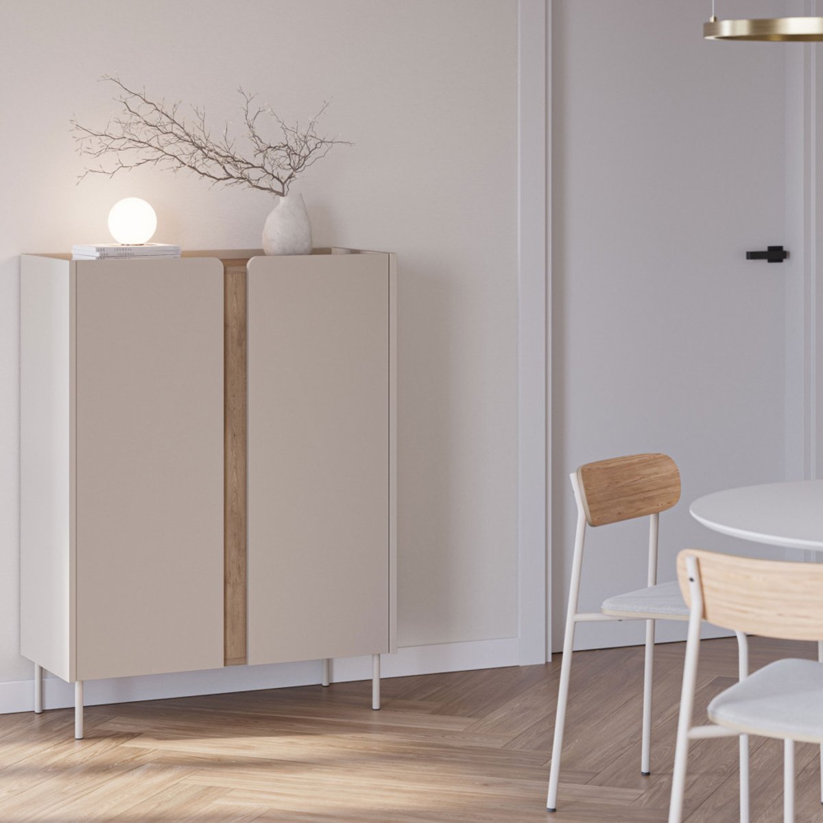 Buffet 2 portes en bois et métal H120cm- BOXY beige, DRAWER