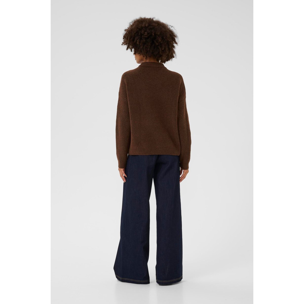 Pullover tricoté marron rose brown melange pink flower, CULTURE