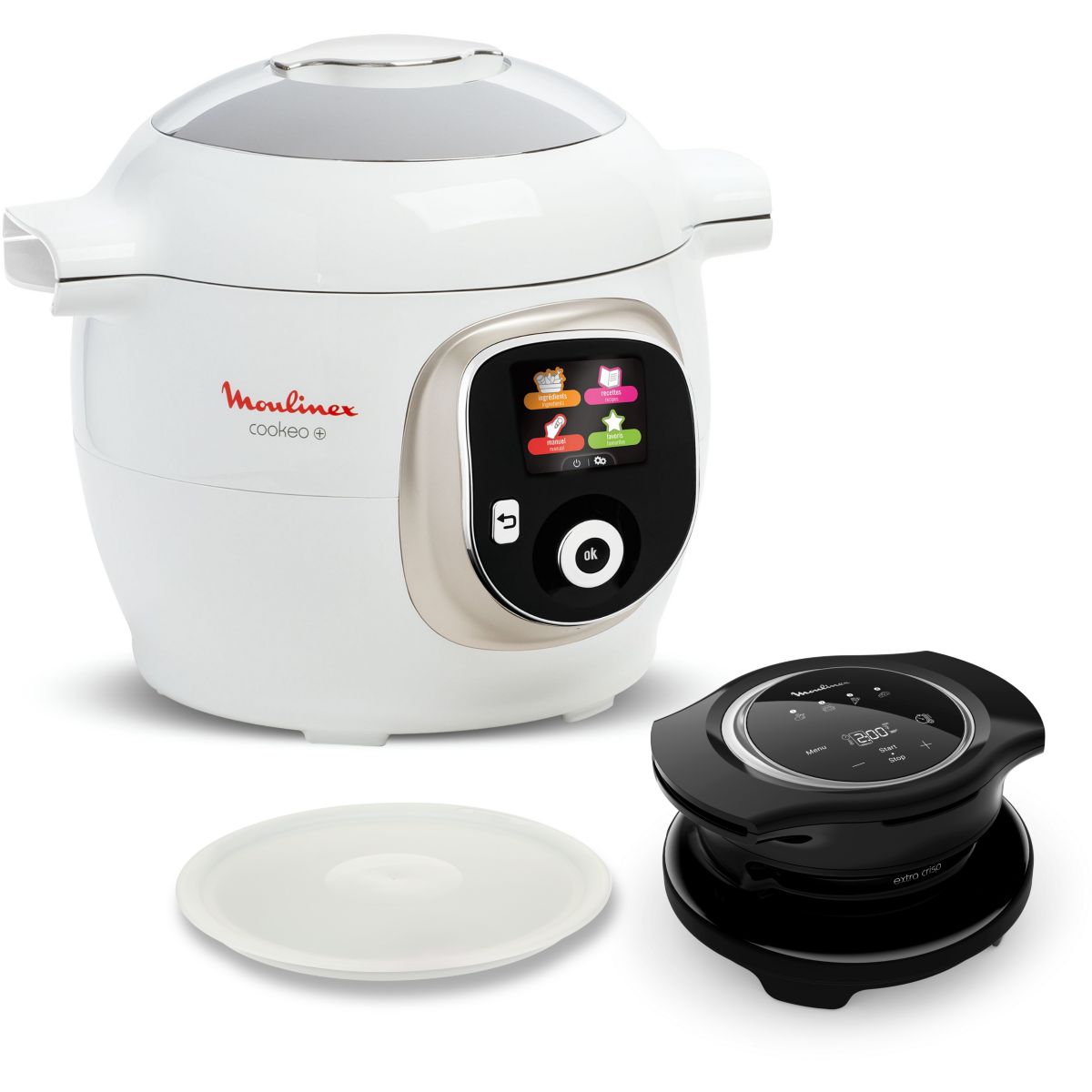Cookeo CE85XAF0 blanc 6 L, 9 modes de cuisson + Extra Crisp couleur unique, MOULINEX