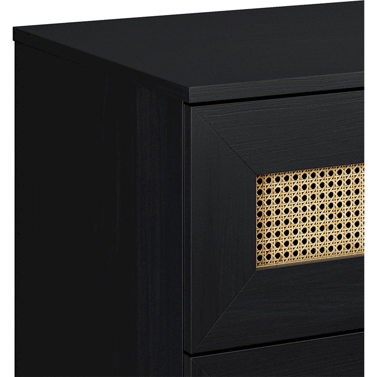 Commode 3 tiroirs cannage collection KERALS noir et chêne, RECOLLECTION