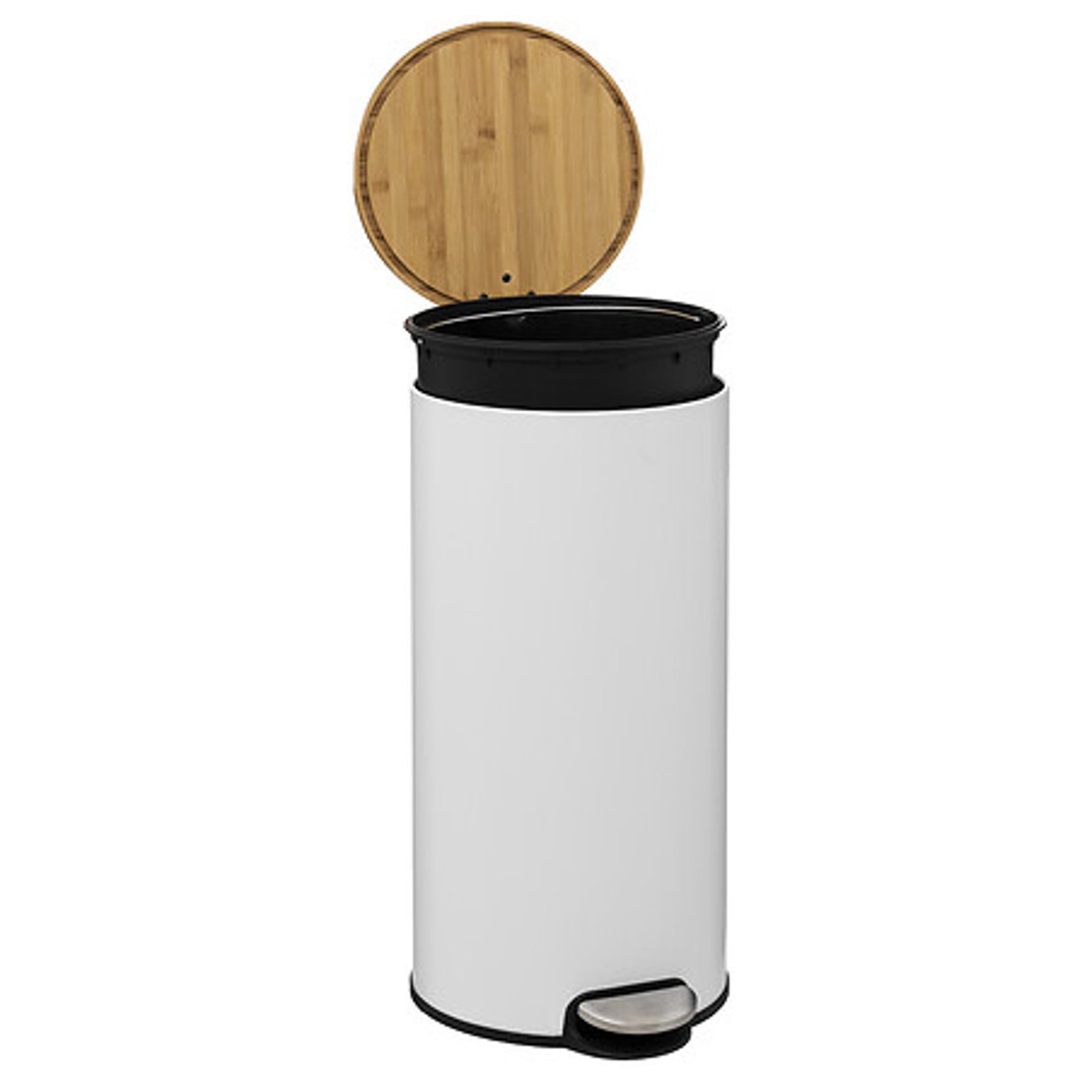 Poubelle de cuisine à pédale 30L avec couvercle en bambou MODERN COLOR blanc, 5FIVE SIMPLY SMART