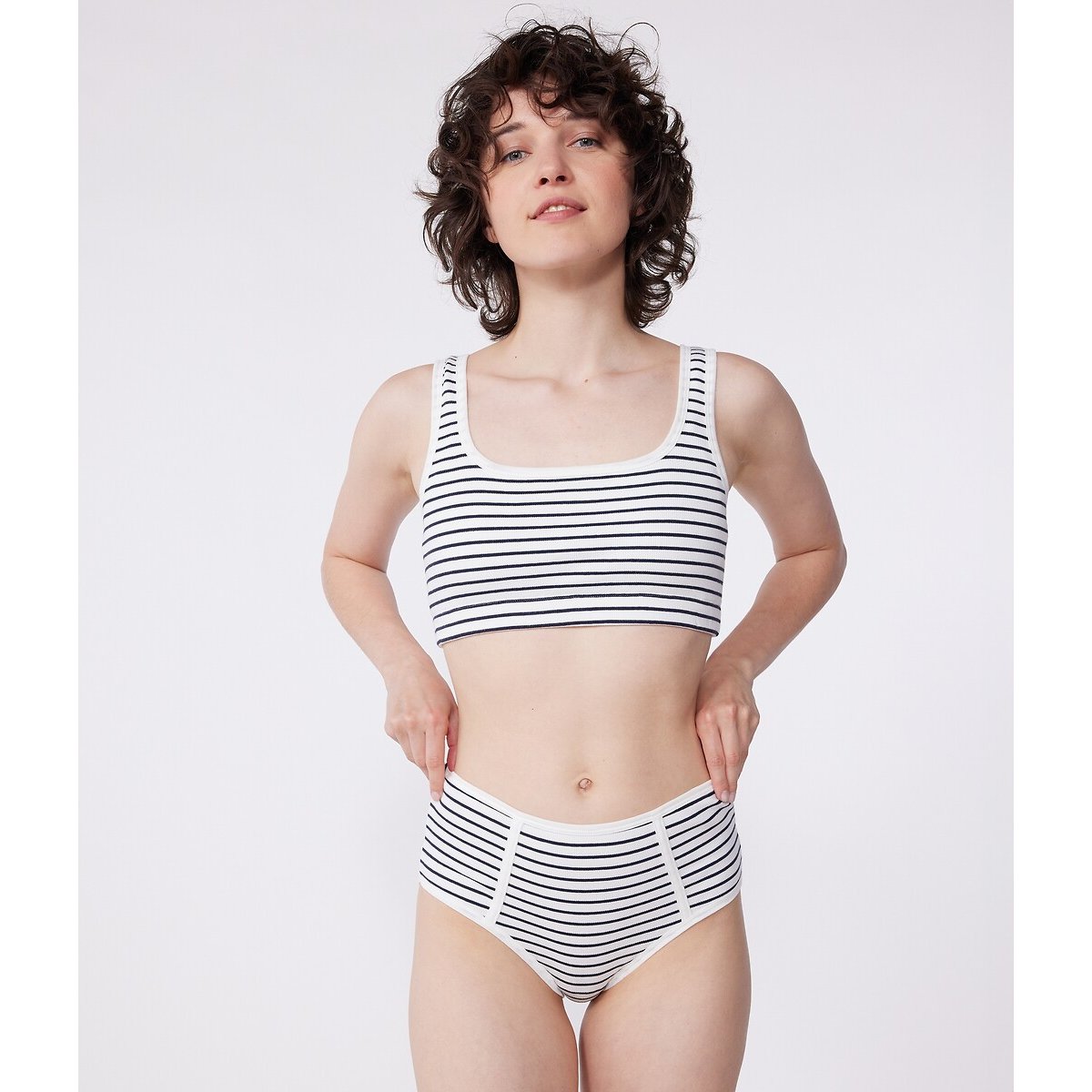Cotton Bralette blue striped/white, PETIT BATEAU