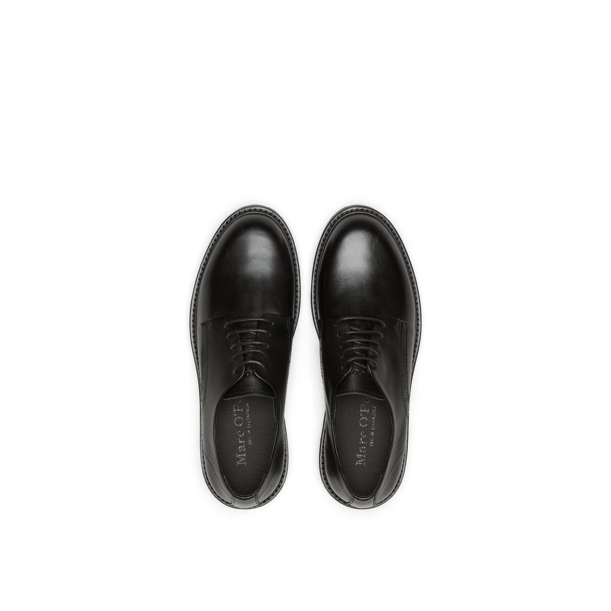 Chaussures derbies à lacets, modèle Massimo en cuir de vache noble noir, MARC O'POLO