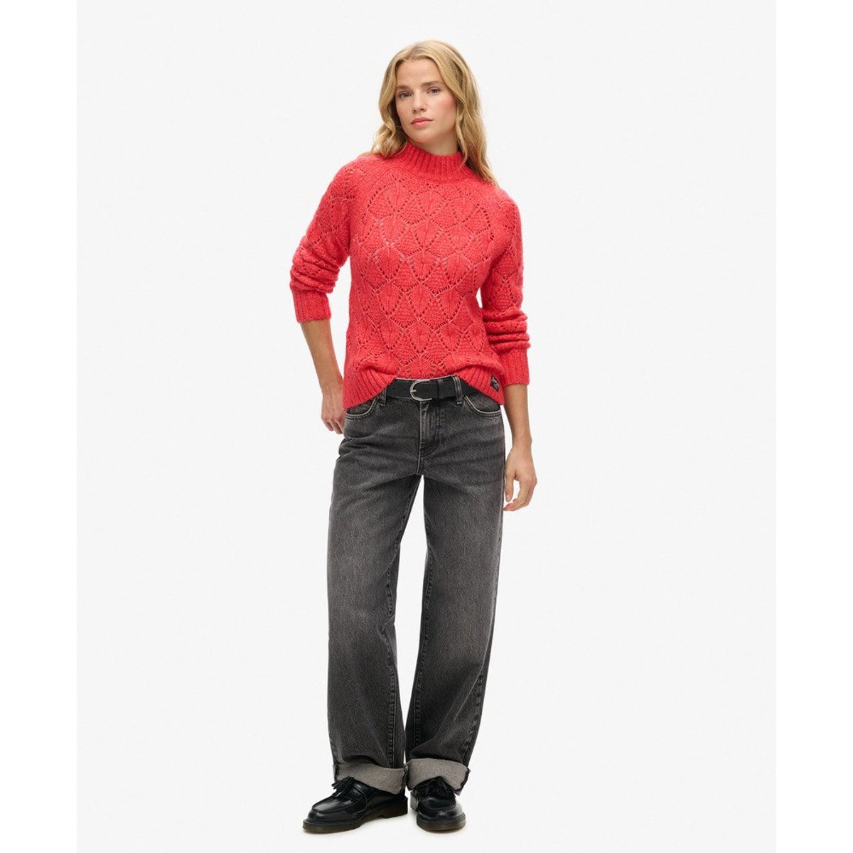 Pull en maille pointelle orange poudré, SUPERDRY