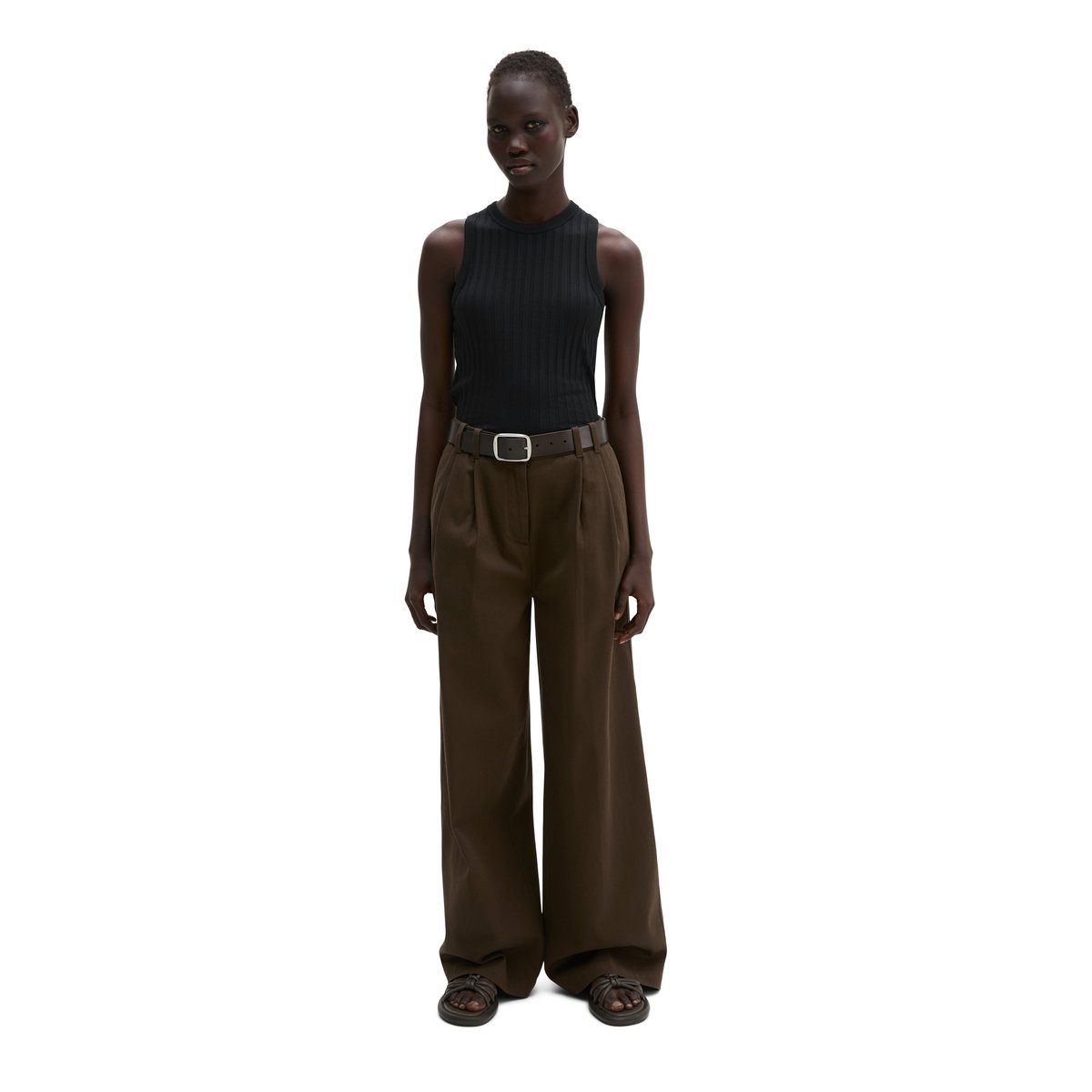 Top slim en pointelle avec TENCEL™ Modal noir, MARC O'POLO
