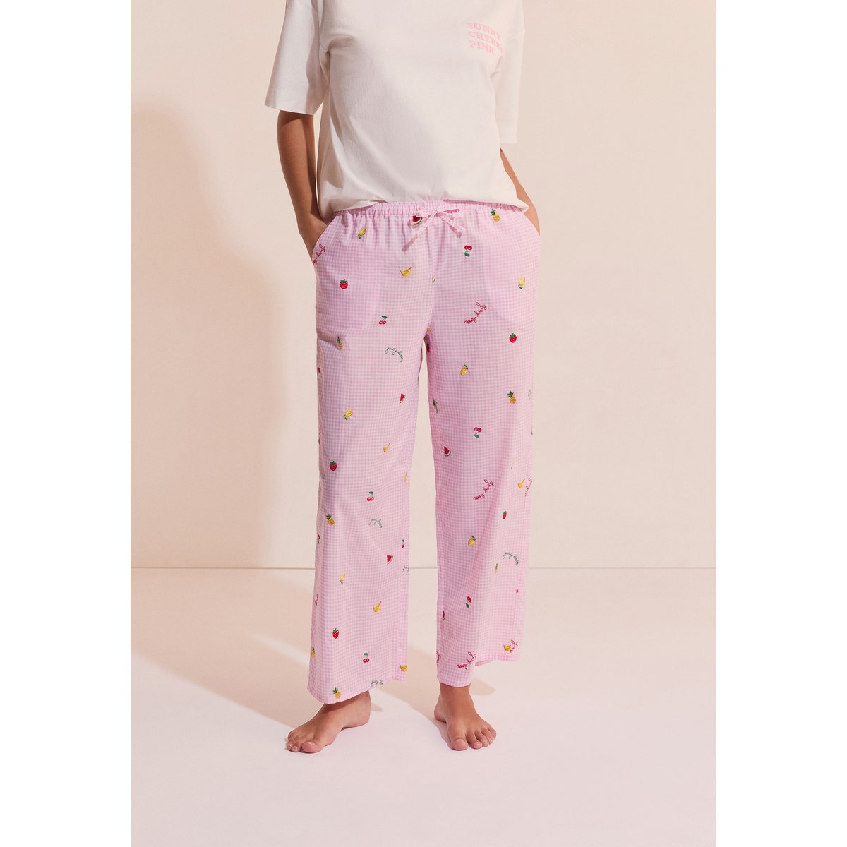 Pantalon vichy à motifs fruits BRISA rose bonbon, ETAM