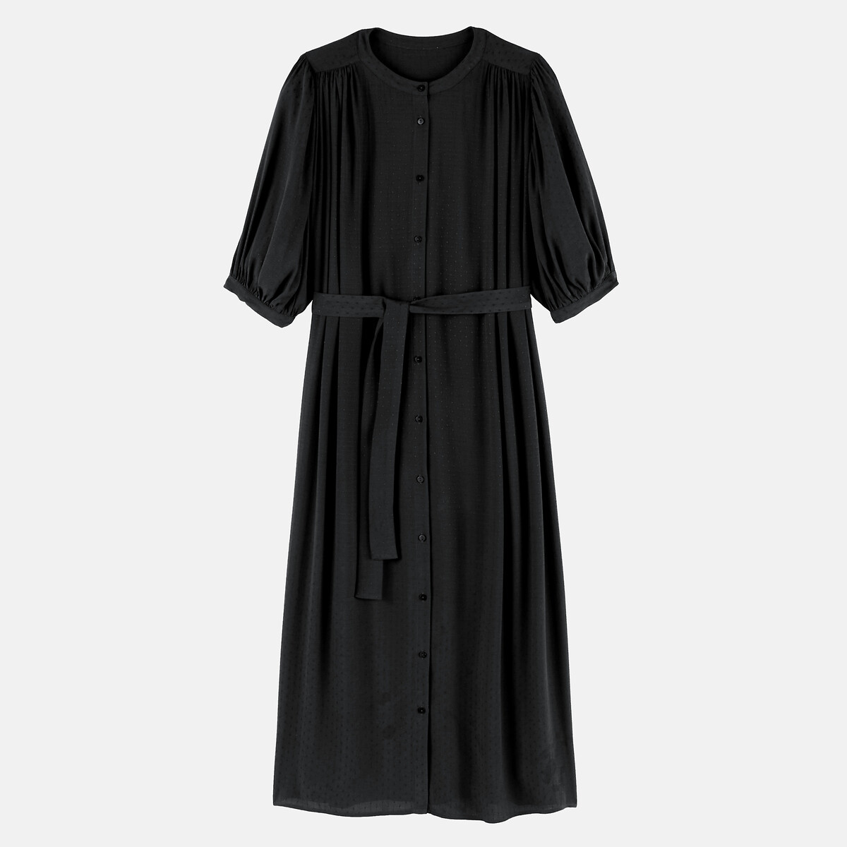Robe midi, à manches bouffantes, en viscose noir, LA REDOUTE COLLECTIONS