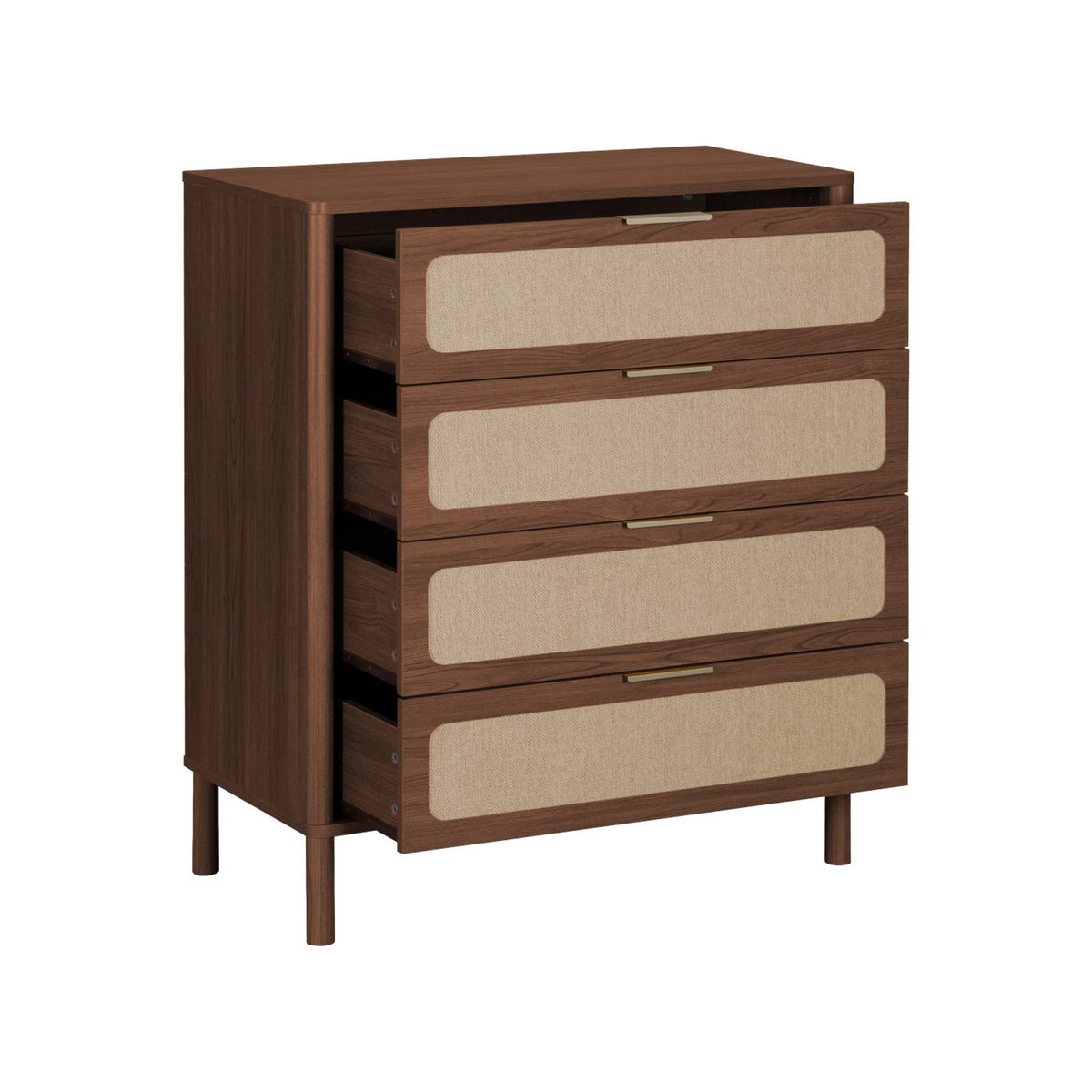 Commode vintage décor bois et cannage 4 tiroirs ETTA noyer, SWEEEK