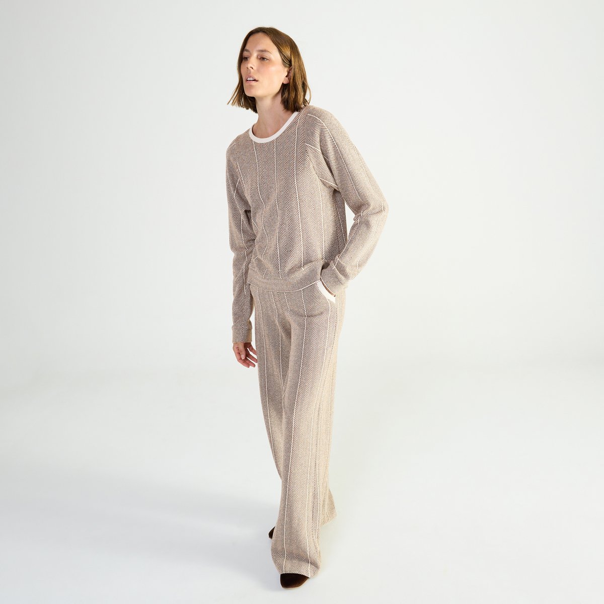 Sweat col rond en coton EXQUISE ecru, LAURENCE TAVERNIER