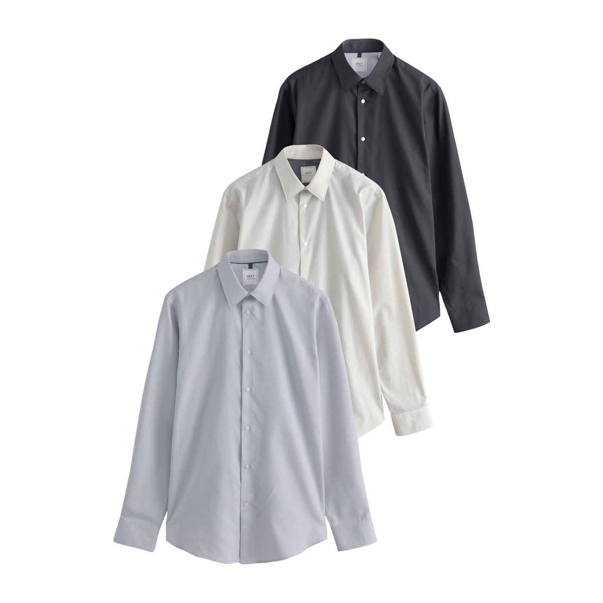 Chemise habillée à poignet simple, lot de 3 gris, NEXT