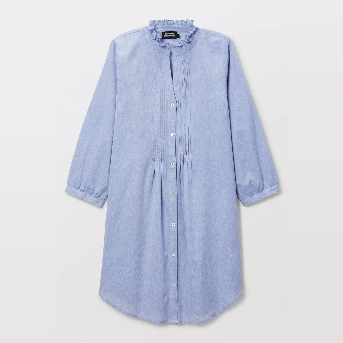 Chemise de nuit à manches longues en coton bio GOTS celeste, MONOPRIX