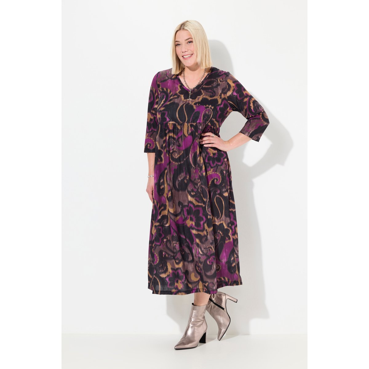 Robe maxi en jersey toucher coton cerise noire, ULLA POPKEN