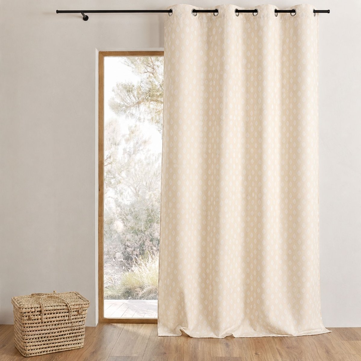 Rideau jacquard à motifs arrondis poids ivoire, HOME MAISON