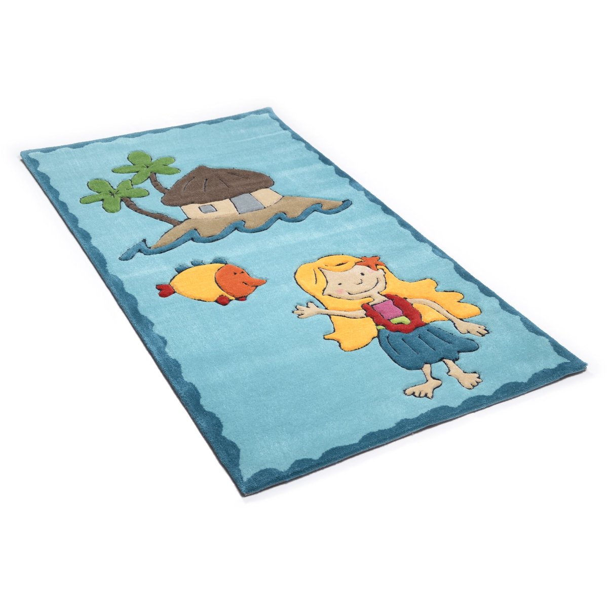 Tapis enfant Maui, la fillette de l'île, tufté turquoise, THEKO