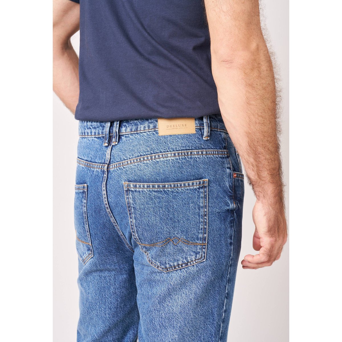 Jean straight homme en 100% coton bleu délavé SAUL stone used, DEELUXE