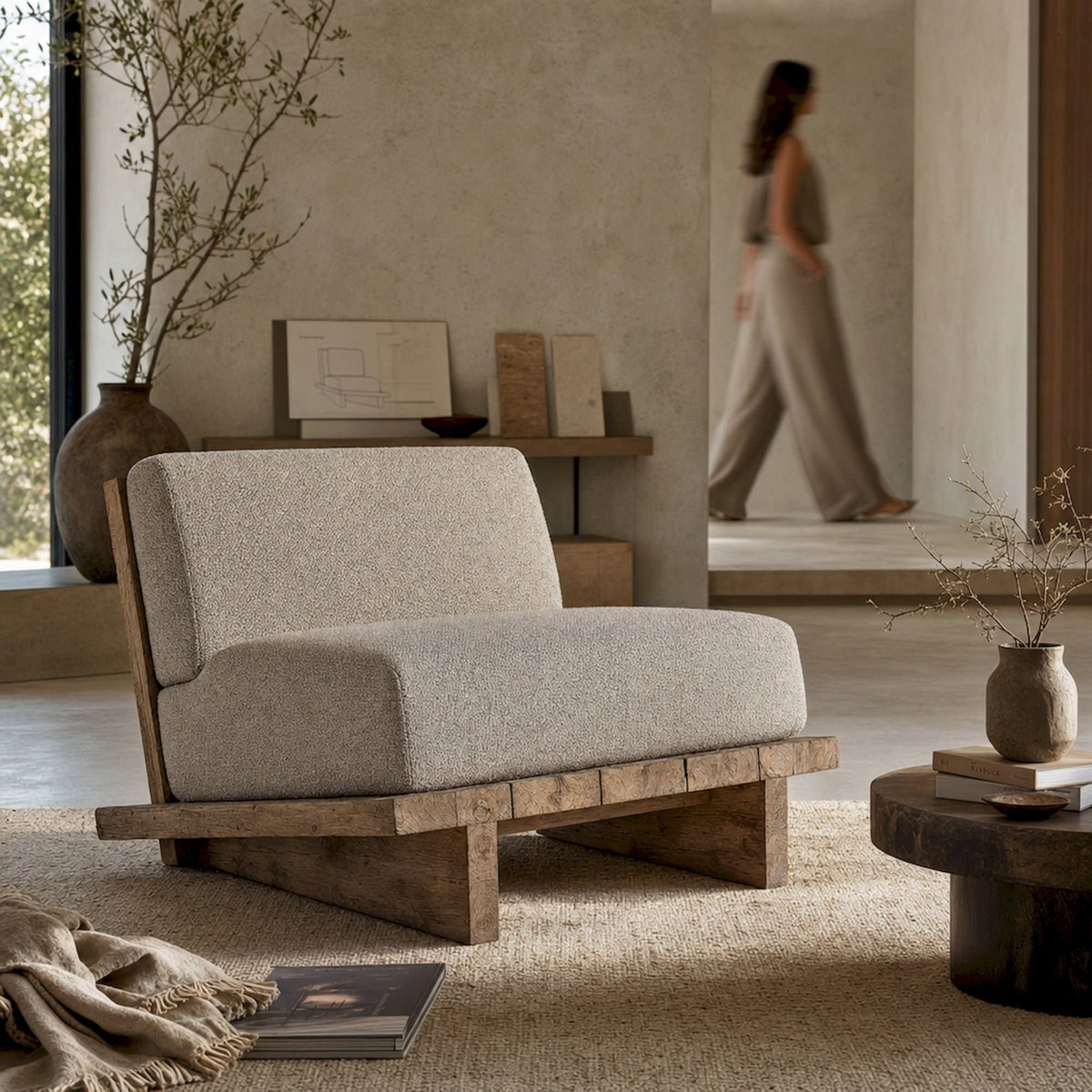 Fauteuil colonial en teck collection S.PURE beige et bois brun naturel, RECOLLECTION