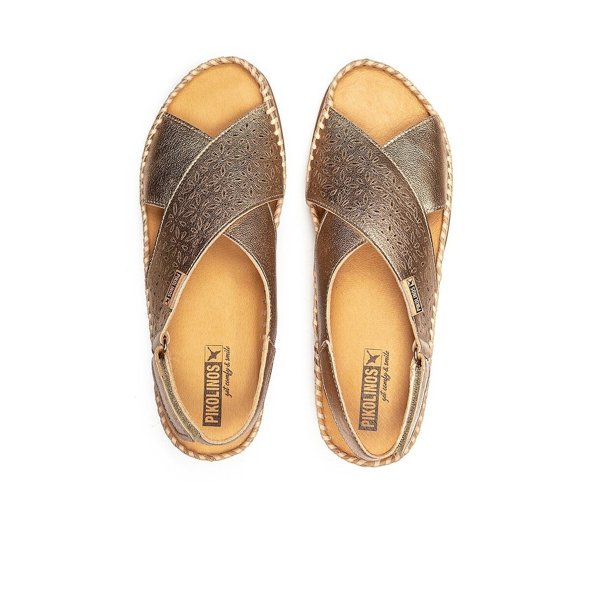 Sandalias de piel cuña media, CADAQUES champán, PIKOLINOS