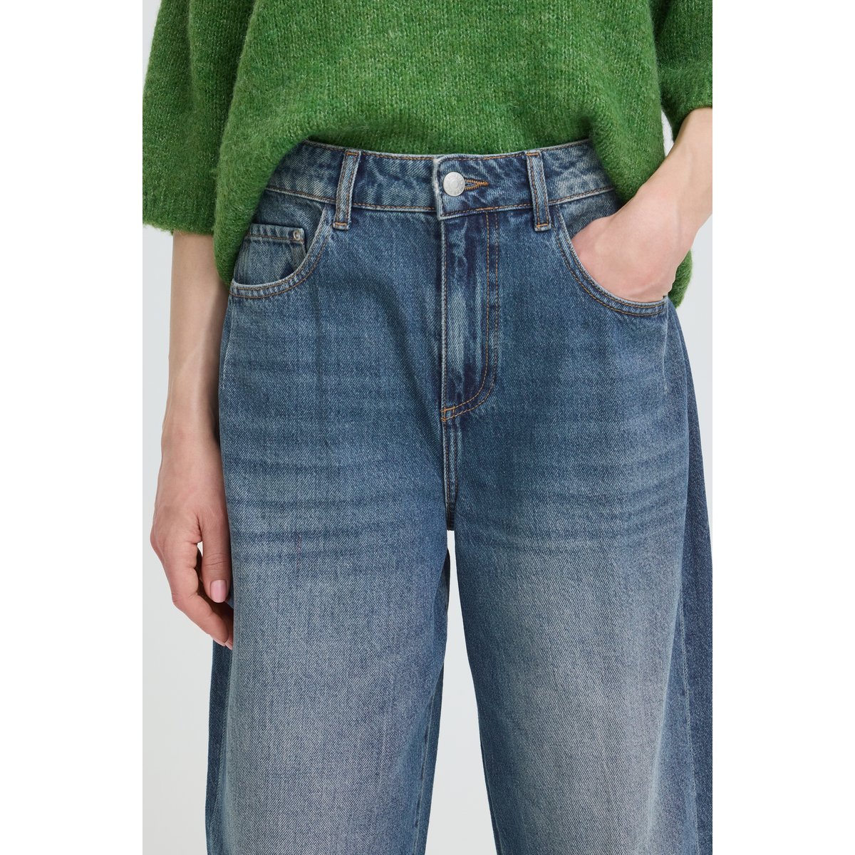 Jean large barrel bleu mid blue denim, B.YOUNG