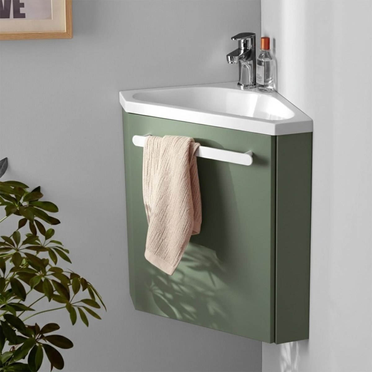 Ensemble lave-mains d'angle + robinet SKINO vert satiné, MOB IN