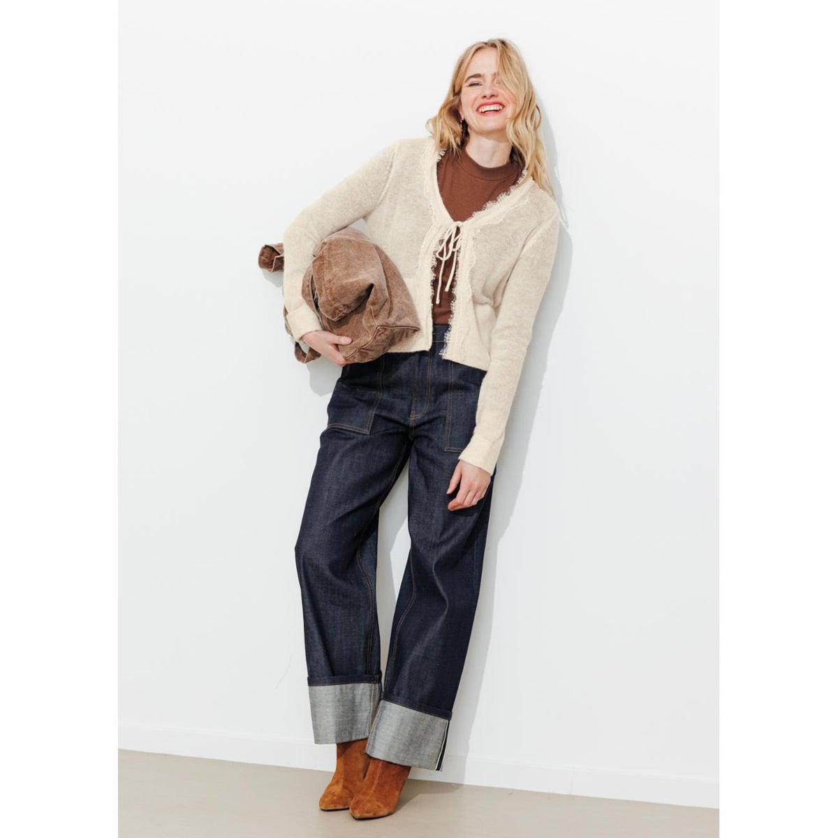 Cardigan détail dentelle ecru, PROMOD