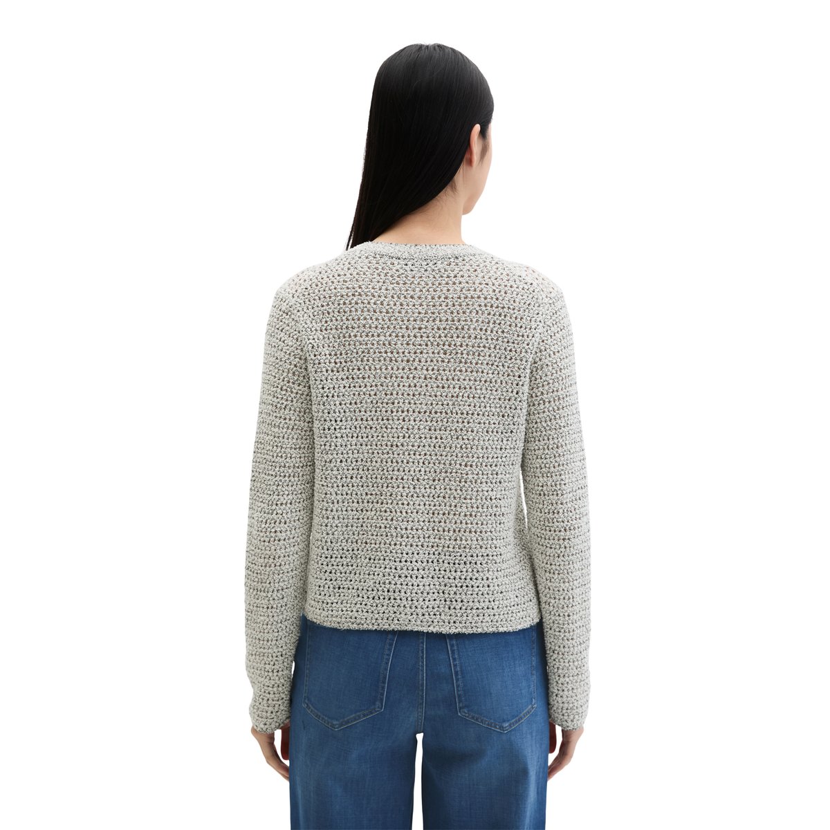 Cardigan regular en fil bicolore nature, MARC O'POLO