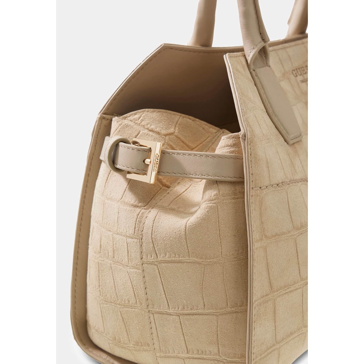 Liza Mini Sacoche En Cuir Véritable beige, GUESS