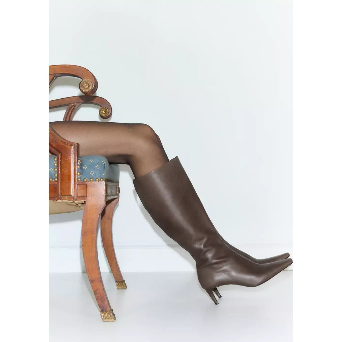 Bottines à talons kitten en cuir kaki, MANGO