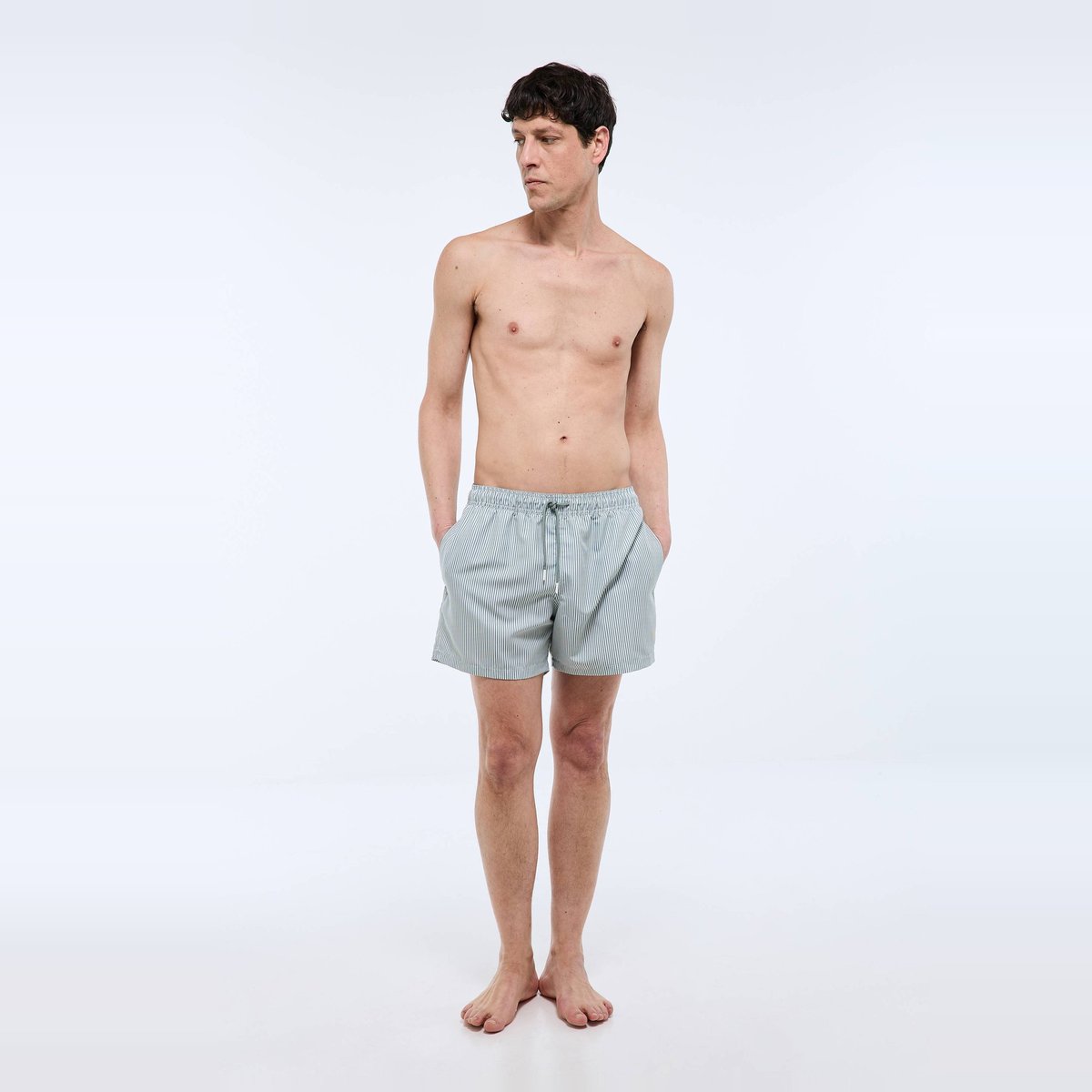 Short de bain rayé en polyester recyclé asperge, MONOPRIX