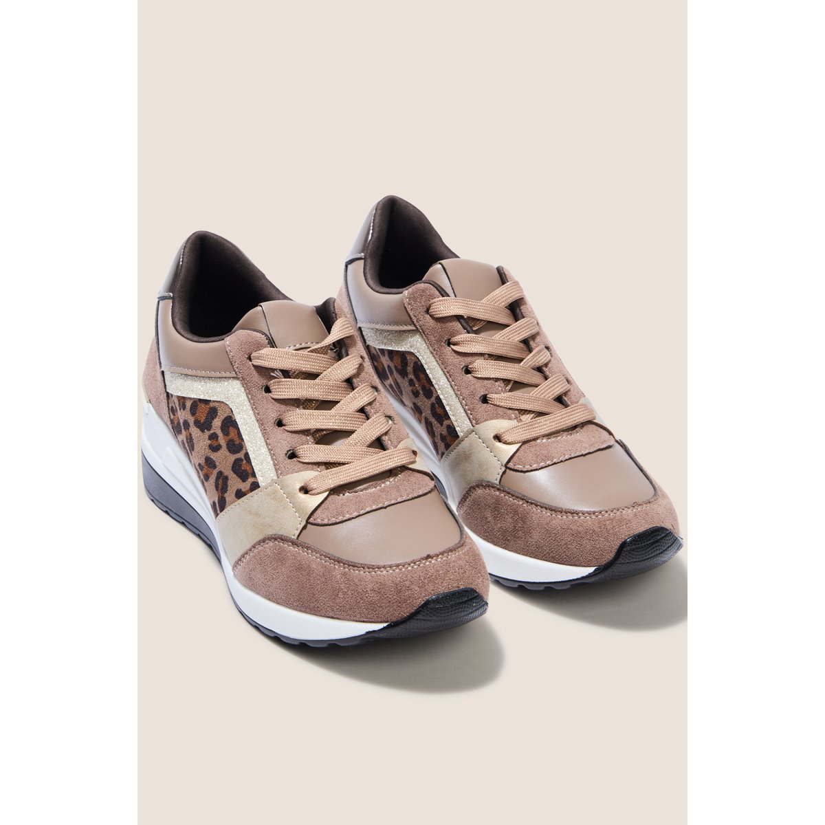 Baskets compensées aspect daim marron foncé, BREAL
