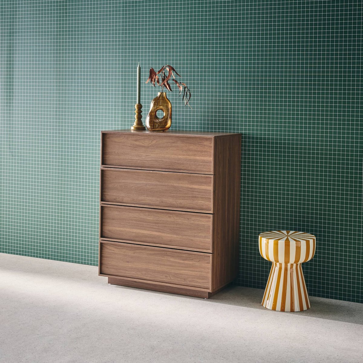 Commode de rangement décor bois 4 tiroirs KUBA noyer, SWEEEK