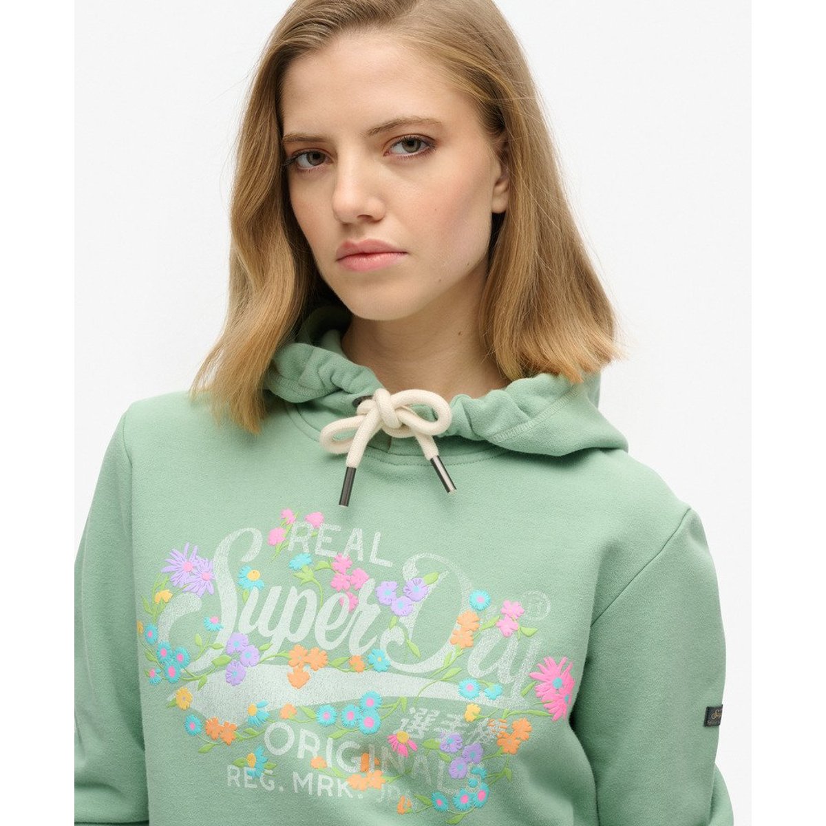 Sweat à capuche à fleurs Real Originals vert granite, SUPERDRY