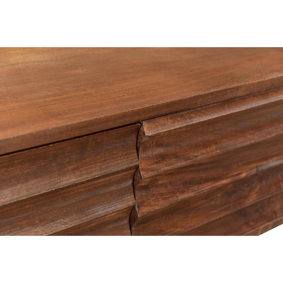 Meuble TV en bois foncé manguier massif et métal noir 3 portes L120 cm ONDA noyer, MILIBOO
