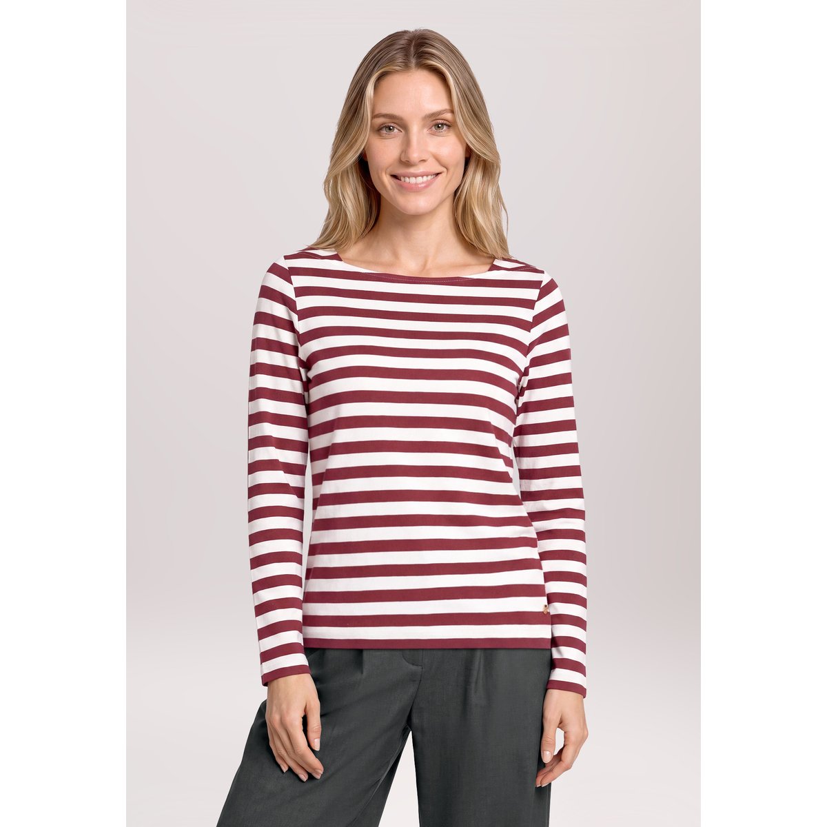 T-shirt à rainures à encolure bateau dark red/cream, BETTY & CO